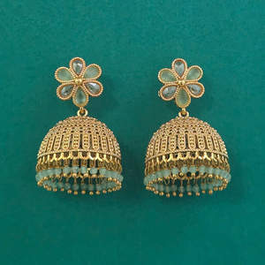 Dernières boucles d'oreilles Jhumki artisanales de qualité export, plaquées or, 233093 - Product Image 2