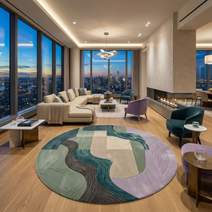Tapis rond sculpté de luxe en laine, tufté à la main, tapis d'art contemporain, revêtement de sol sur mesure pour intérieurs modernes - Product Image 3