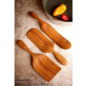 Ensemble de spatules en bois indiennes, 3 pièces, ustensiles sculptés à la main, outils de cuisine sans danger pour les aliments, vente en gros - Product Image 1