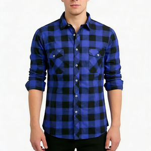 Chemise à carreaux décontractée à manches longues pour hommes de haute qualité, col montant, haut formel pour le bureau - Product Image 1