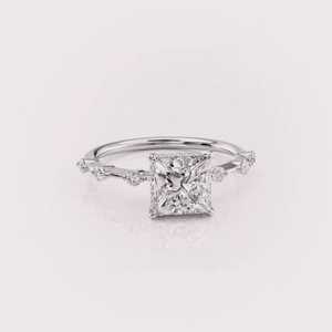 IGI Certified Princess Cut Lab Grown Diamond Engagement <b>Ring</b> Solid 925 Sterling <b>Silver</b> Side Stone Diamond Bridal <b>Ring</b> - Product Image 1