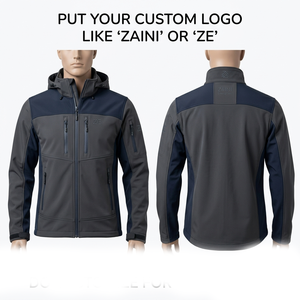Chaqueta Soft Shell ZAINI para Hombre, Otoño, 220 GSM, Poliéster y Spandex, con Capucha, Resistente al Viento, Transpirable, Ecológica, Gris Marino con Contraste - Product Image 1