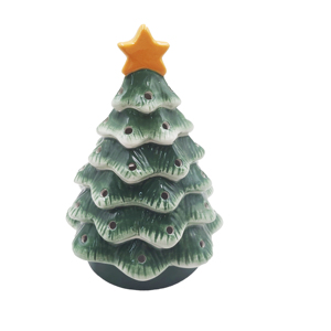 Ceramic Christmas Tree Figurine Glazed Handmade Holiday Decoration Green with Orange Star Top <b>Battery</b> <b>Operated</b> 14*14*20.2cm - Product Image 4