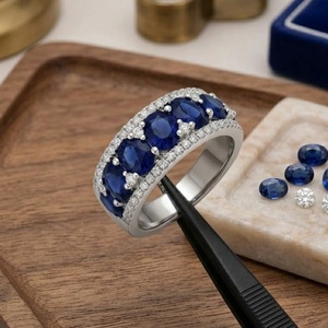 Wholesale Jewellery Stylish Design Top Quality 18k Solid White Gold Real Diamond Gem Stone Blue Sapphire Band Ring For Girl - Product Image 1