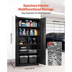 Armoire de rangement en acier verrouillable 68,9 pour bureau, entrepôt, sous-sol, 5 niveaux, 4 étagères réglables, 2 portes magnétiques, 2 clés - Product Image 3