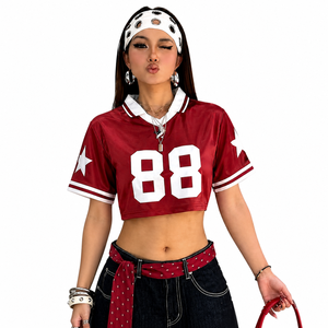 Camiseta de Fútbol Americano Negra para Mujer, Corte Ajustado, Cuello en V Profundo, Manga Larga, Estampado de Número, Elástica, OEM, ODM, Venta al Por Mayor - Product Image 4