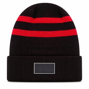 Gorro unisex negro con rayas rojas, gorro de invierno tejido, estilo casual, cómodo, tejido premium cálido, gorro para unisex - Product Image 1