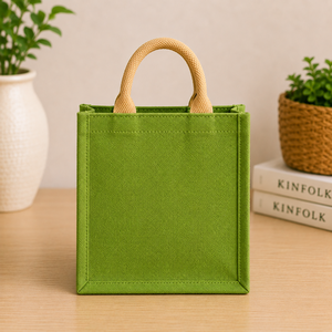 Sac fourre-tout mini en jute vert personnalisé AMANI, durable, écologique, réutilisable, pour cadeaux et emballages de courses, vente en gros - Product Image 6