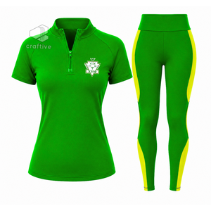 Chi Eta Phi Women's Workout Set Quarter Zip Top Short Sleeve High Waist <b>Leggings</b> With Contrast Yellow <b>Stripe</b> Sports Activewear - Product Image 1