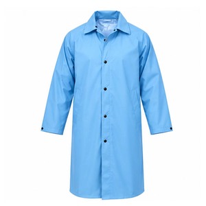 Trench-coat long sans manches bleu imperméable et écologique pour homme, simple boutonnage, en PVC et polyester, coupe-vent - Product Image 1