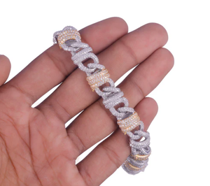 Hiphop Chain Link <b>Bracelet</b> Rhodium Plated Alloy Micro Pave <b>Crystal</b> Lock Clasp Unisex Jewelry - Product Image 5