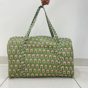<b>Large</b> Cotton Durable Portable Overnight <b>Bag</b> for <b>Women</b> Floral Quilted Duffle Zipper Handmade Block Printed <b>Weekender</b> Travel Hand - Product Image 4