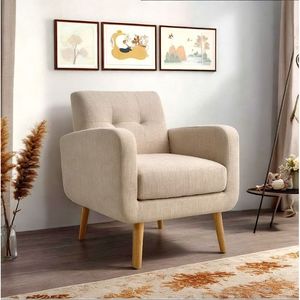 Poltrona Singola Moderna Stile Mid-Century con Gambe in Legno di Gomma, Divano in Tessuto per Soggiorno - Product Image 3