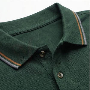 Polo à manches courtes pour homme, vert foncé, coton piqué, respirant, coupe classique, design tricoté uni - Product Image 4