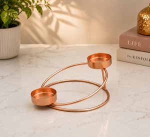 Modern Rose Gold Metal <b>Tealight</b> <b>Candle</b> Holder for Home Decor – Double <b>Tealight</b> Stand Rose Gold Metal Decorative Centerpiece - Product Image 3