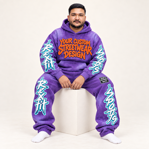 Conjunto de Sudadera con Capucha y Pantalones Deportivos Personalizados para Hombre, Estampado Digital Morado, Felpa Francesa, Servicio OEM, Ropa de Otoño - Product Image 3