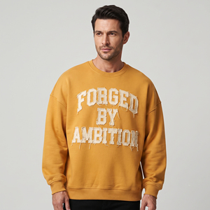 Sudadera de cuello redondo con hombros caídos para hombre, estilo oversize, con bordado desgastado, estilo invierno, 500 GSM, holgada - Product Image 6