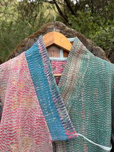 Chaqueta Kimono Larga de Algodón Kantha para Mujer, Cosida a Mano, Reversible, Estilo Boho Étnico, Ligera, Acolchada, Estilo Duster, Abierta por Delante - Product Image 3