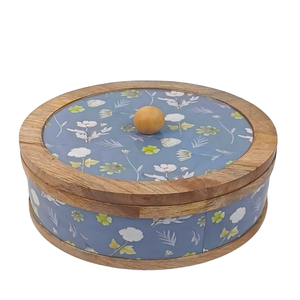 Wooden Hotpot with Lid Handcrafted Enamel Print Traditional Design for Serving Hot Meals Storage Ideal for Kitchen and Home Use - Product Image 1