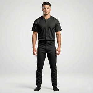 Wholesale Custom Blank Matte Black <b>Baseball</b> Uniform <b>Set</b> Men's Stealth Edition Short Sleeve Button Down Jersey and Pants - Product Image 1