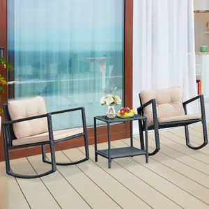 Juego de Muebles de Patio Acolchados de 3 Piezas, Silla Mecedora, Mesa con Tapa de Vidrio y Almacenamiento, Perfecto para Jardín, Terraza y Patio Trasero - Product Image 5