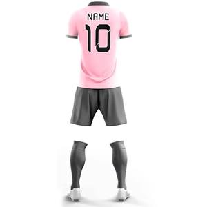 Conjunto de Uniforme de Fútbol Personalizado Rosa y Gris, Camiseta, Pantalones Cortos y Calcetines Sublimados con Nombre y Número - Product Image 3
