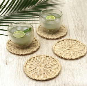 Sous-verre rond en rotin tressé à la main avec bordure épaisse tressée, disponible à prix de gros. - Product Image 2