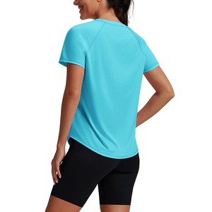 Women's Light Blue Solid Color Crew Neck Short Sleeve <b>Raglan</b> T-Shirt Quick Dry Loose Fit Knitted Sporty <b>Top</b> Spring Summer - Product Image 6