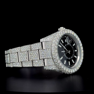 Montre de luxe en or blanc sertie de diamants Moissanite de qualité supérieure 26 carats avec boîte, mouvement automatique, montre sertie de diamants - Product Image 6