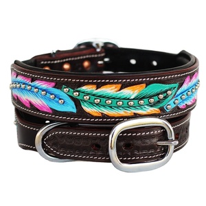 Collier de chien en cuir souple fait à la main, fait à la main, de haute qualité, avec peinture 3D, fabrication de perles argentées - Product Image 1