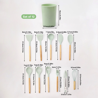 Ensemble d'ustensiles de cuisine en silicone et en bois de style nordique 12 pièces comprenant des outils de cuisson et des cuillères pour un usage domestique