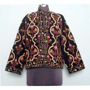 Chaqueta de algodón cotrize hecha a mano, ecológica, de estilo playero, para invierno, informal, para mujer, con cierre de botones y bordado floral. - Product Image 1