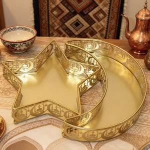 Bandeja de Servir Premium de Metal Dorado con Diseño de Luna y Estrella para Ramadán y Eid Mubarak, Plato para Frutos Secos, Centro de Mesa de Lujo, Tazón Decorativo - Product Image 5