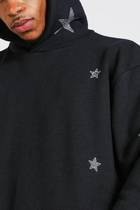 Black Rhinestone Star Tracksuit Oversized Hoodie and Jogger Set for Men Women Streetwear - Product Image 6