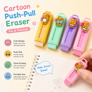<b>Cute</b> <b>Bear</b> Pencil Push Pull Eraser Set | Colorful Plastic 3D Cartoon Retractable | Kids School Stationery Supply - Product Image 3