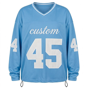 Custom Oversized <b>Light</b> Blue American Football Jersey Polyester Mesh Short V <b>Neck</b> Unisex Adult Sportswear Breathable Printed - Product Image 1