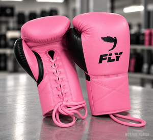 Fly <b>Pink</b> cow hide Leather Boxing Gloves <b>Laced</b> Unisex Training Gear for Adults and best for boxing gym and training section - Product Image 3