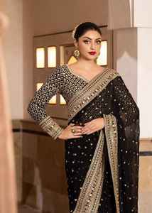 Ropa Étnica, Sari de Organza con Bordado Intenso, Diseño de Borde Elegante, Hermosas Combinaciones de Colores para Fiestas Tradicionales - Product Image 4