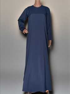 Women's Navy Blue Long Sleeve Floor Length Abaya Modest Dress Solid Color Cotton Loose Fit Daily Wear Middle East Style - Product Image 2