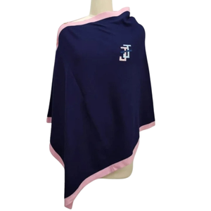 Navy Pink Poncho Shawl Women Pearl Button Accent Soft <b>Wrap</b> Cape Elegant Casual Fashion Outerwear Accessory - Product Image 1