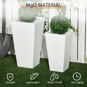 Lot de 2 pots de fleurs élégants en MgO blanc pour extérieur avec grande jardinière en bois et pots métalliques pour jardin, patio, cour, drainage - Product Image 5