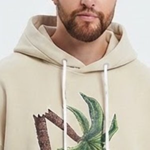 Sweat-shirt à capuche beige pour homme, personnalisé avec logo, imprimé palmier, coupe classique, en coton French Terry, décontracté, pour l'automne – Meilleures ventes - Product Image 5