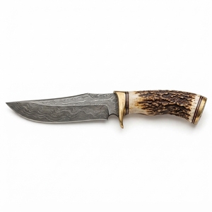 Couteau de chasse artisanal en acier Damas de qualité supérieure pour la survie en plein air, le bushcraft et le camping, lame fixe forgée, manche en bois pleine longueur - Product Image 2