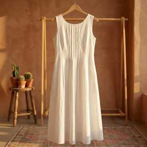 Vestido midi sin mangas para mujer, elegante vestido de verano con corte en A, vestido maxi blanco informal - Product Image 2