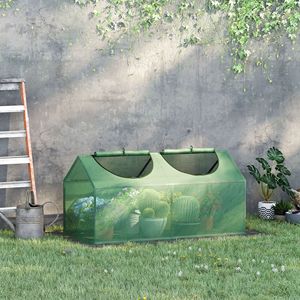 Mini serre en bois/métal 4x2x2 pour jardin extérieur avec couverture en verre trempé et fenêtres enroulables blanches - Product Image 2
