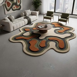 Contemporary Abstract Hand Tufted Wool Carpet Irregular Shape Area Rug Modern Artistic <b>Floor</b> Mat Living Room Bedroom Home Decor - Product Image 2
