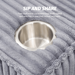 Divano a 2 Posti in Velluto a Coste con Seduta Profonda, Portabicchieri in Acciaio Inox Spazzolato e 2 Cuscini Decorativi per Soggiorno - Product Image 5