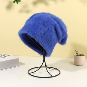 Gorro de Piel Sintética Negra, Cálido y Esponjoso, para Invierno, Unisex, para Adultos, de Color Sólido, Gorro de Punto - Product Image 4