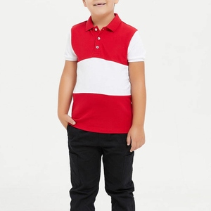 Polo pour garçons, manches courtes, à blocs de couleur, rayé, tricoté, décontracté, coupe classique, rouge et blanc - Product Image 1