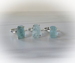 Aquamarine <b>Rings</b> Sterling Silver Adjustable Raw Aquamarine <b>Ring</b> March Birthstone Healing Crystal Jewelry - Product Image 1